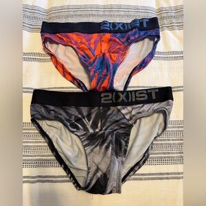 2xist Men's Briefs - Red & Blue Pattern + Gray Pair